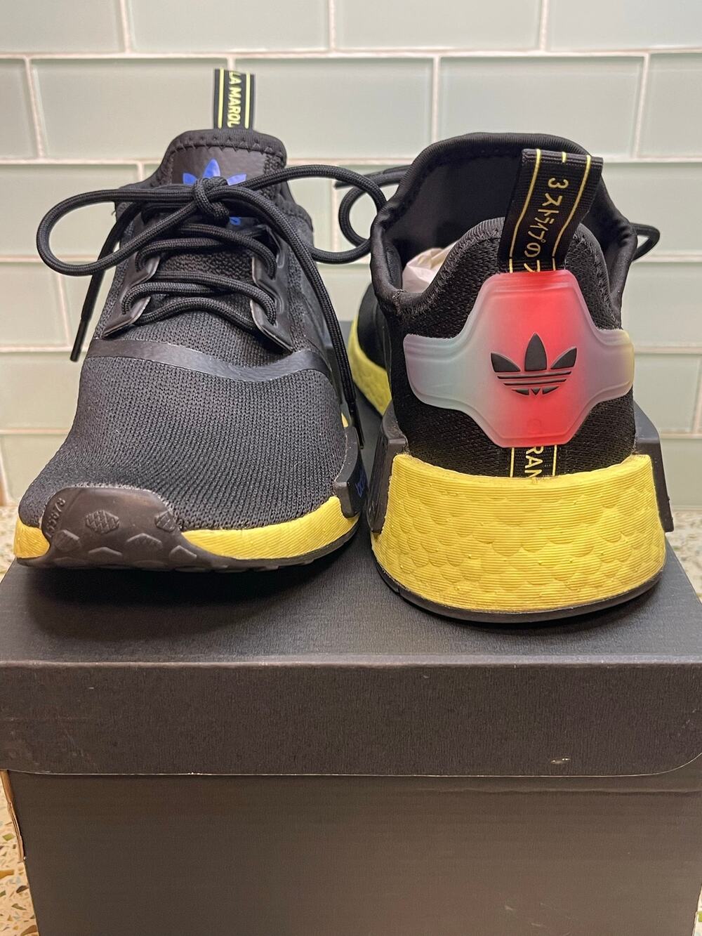 adidas NMD R1 Black Yellow Boost Running Shoes GW6018 Women’s Size 7.5 (6Y)
